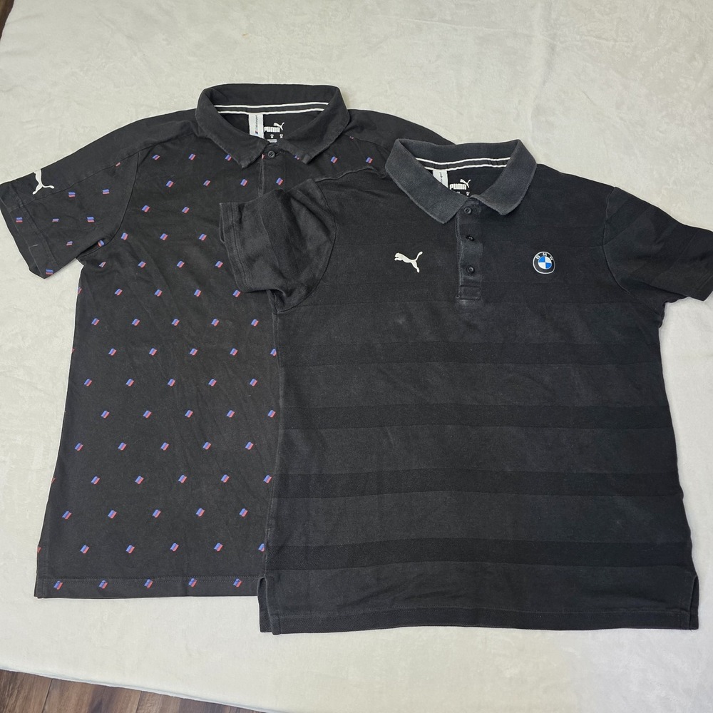Lot Of 2 BMW x Puma Polo Mens Black Double Sided All Over Print Polo Size Medium